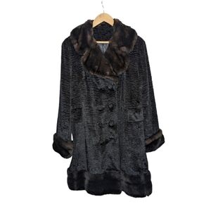 Vintage Country Pacer faux fur coat black long double breasted button M